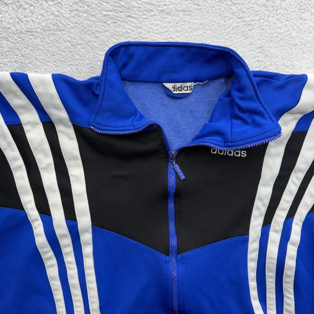 Vintage Adidas Men Blue Black Colorblock 3-Stripe Full Zip Track Jacket 90s L